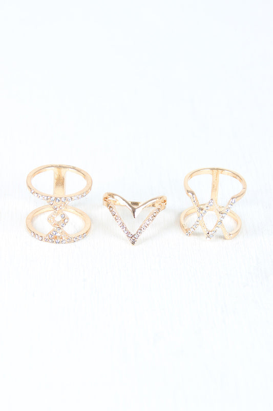 Rhinestone Pattern Ring Set