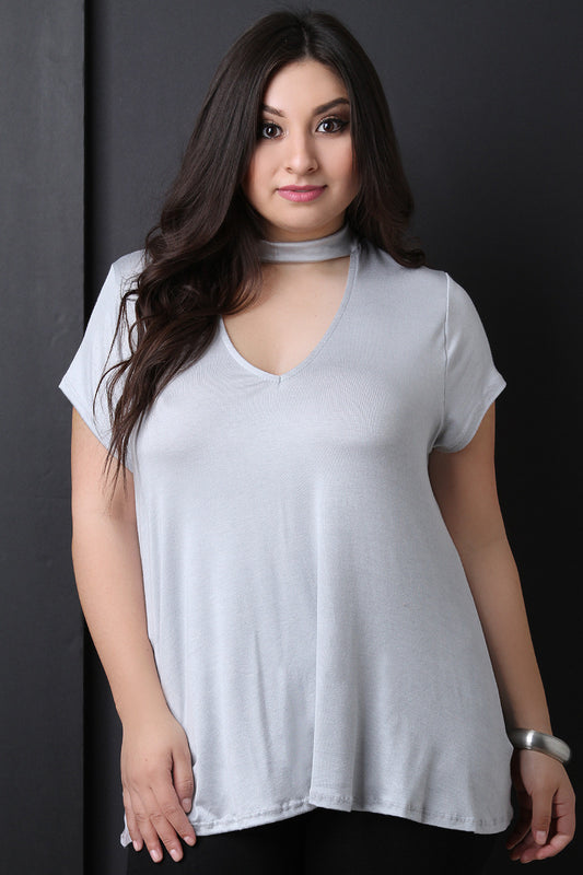 Jersey Knit Mock Choker Boxy Top