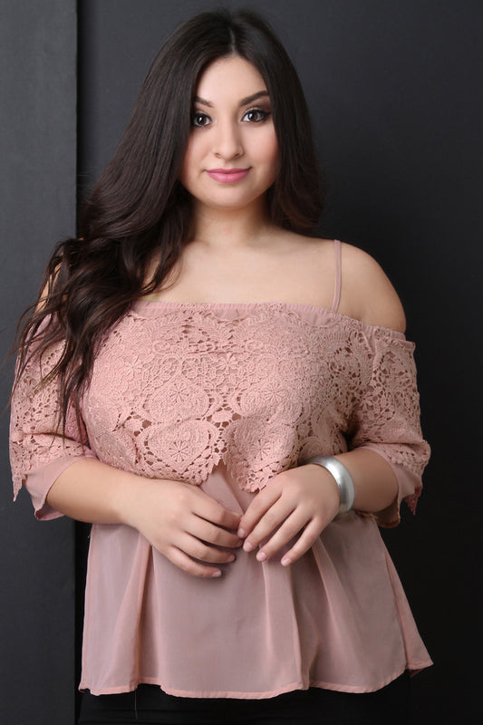 Tiered Crochet Off-The-Shoulder Chiffon Top