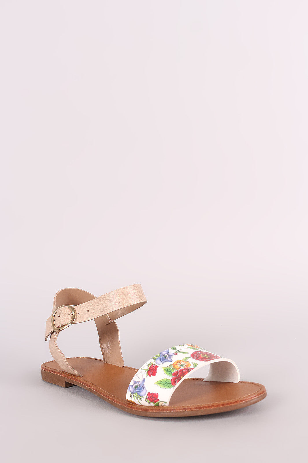 Breckelle Floral Ankle Strap Flat Sandal