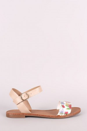 Breckelle Floral Ankle Strap Flat Sandal