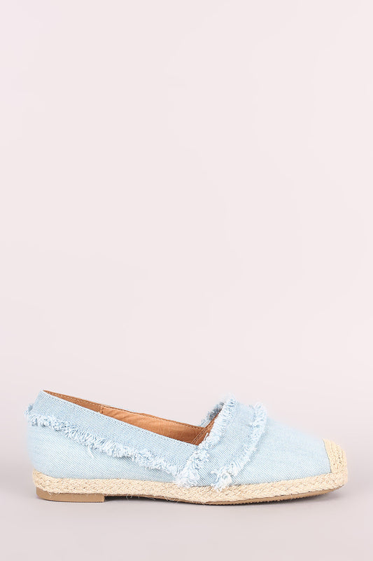 Frayed Denim Espadrille Slip On Loafer Flat