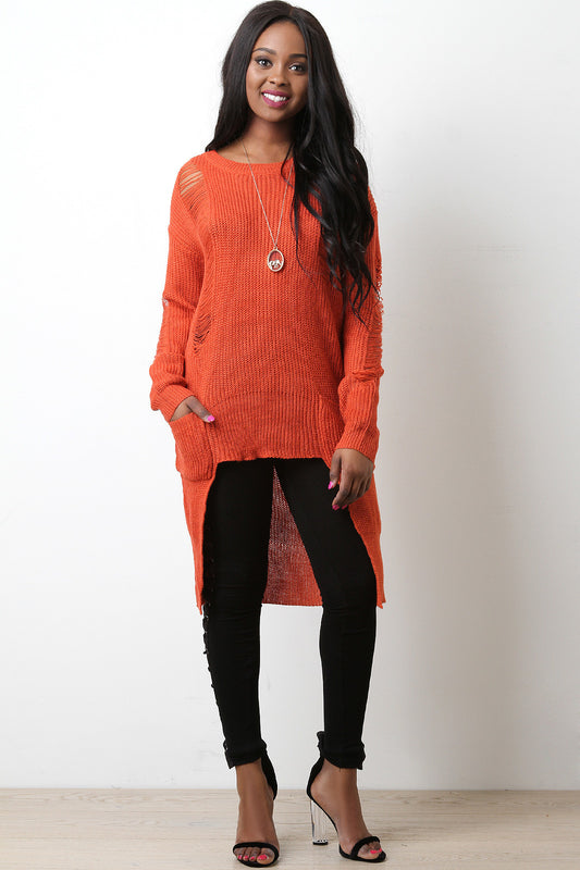 Square Hem High Low Sweater Top