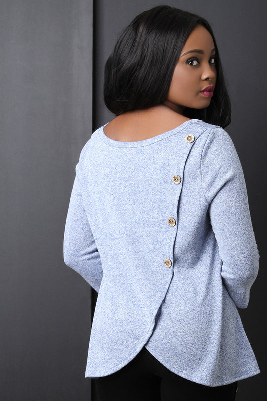 Button Back Decor Long Sleeve Top