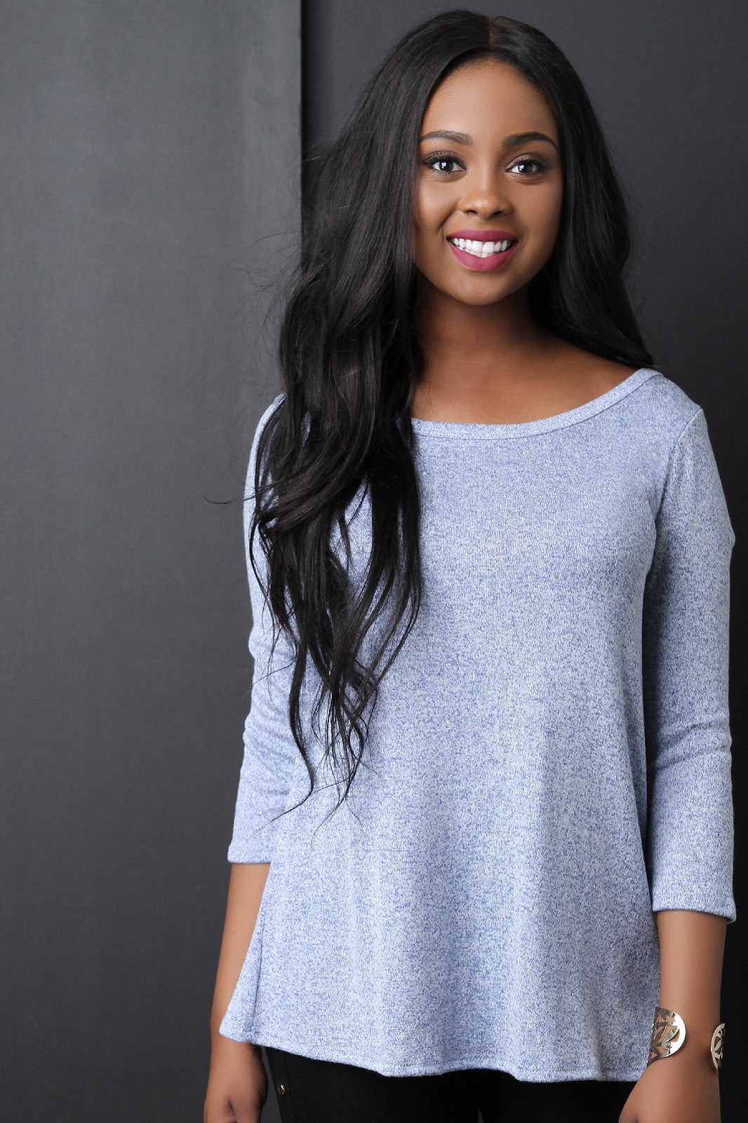 Button Back Decor Long Sleeve Top