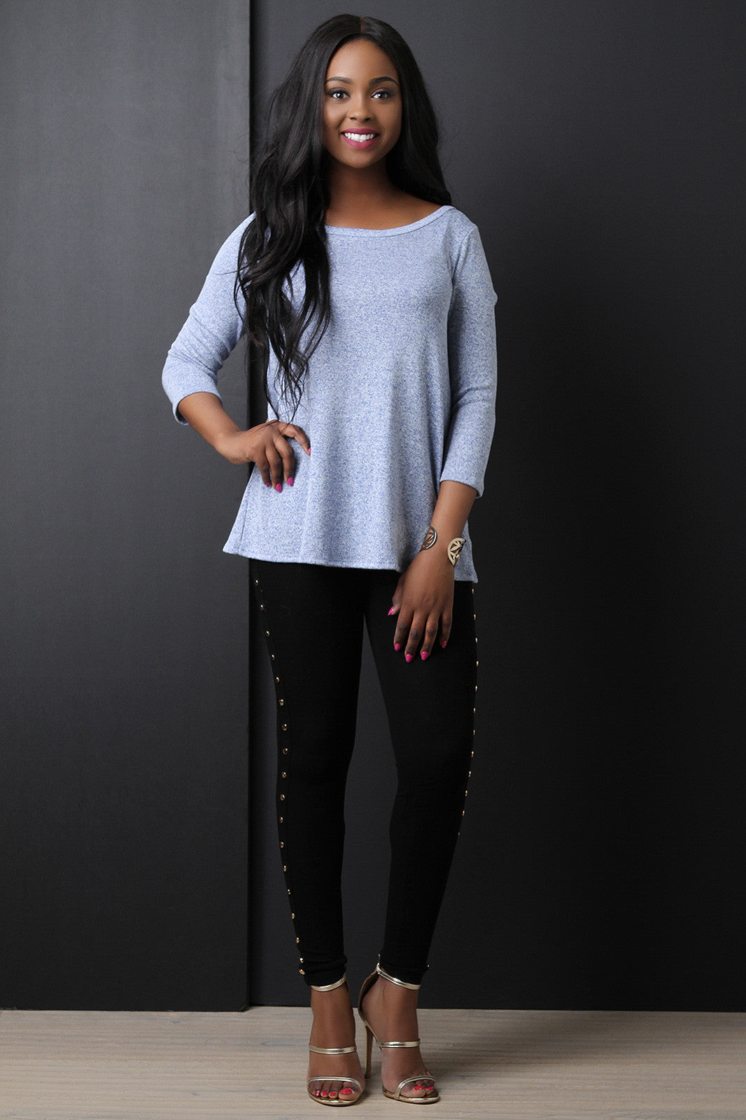 Button Back Decor Long Sleeve Top