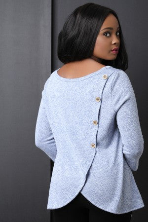 Button Back Decor Long Sleeve Top