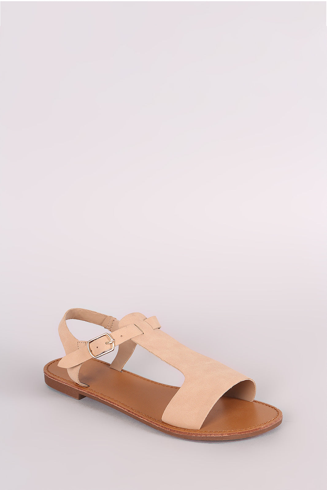 Breckelle Nubuck T-Strap Open Toe Flat Sandal