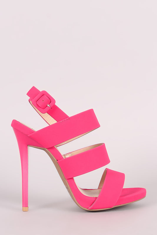 Qupid Nubuck Triple Band Slingback Stiletto Heel