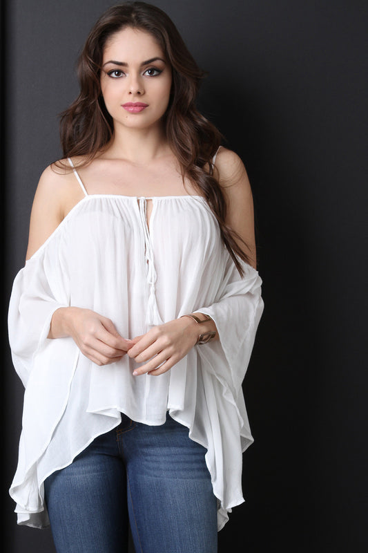 Spaghetti Strap Cold Shoulder Sharkbite Hem Top