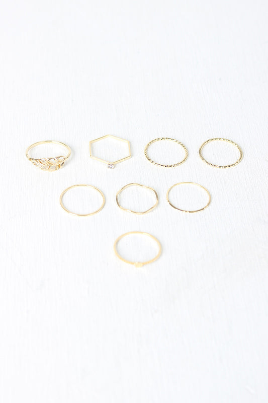 Delicate Textured Rhinestone Leaf Ring Set