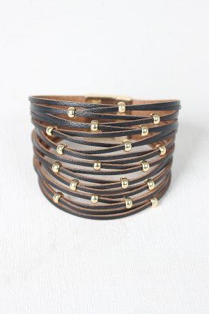 Beaded Vegan Leather Banded Bracelet
