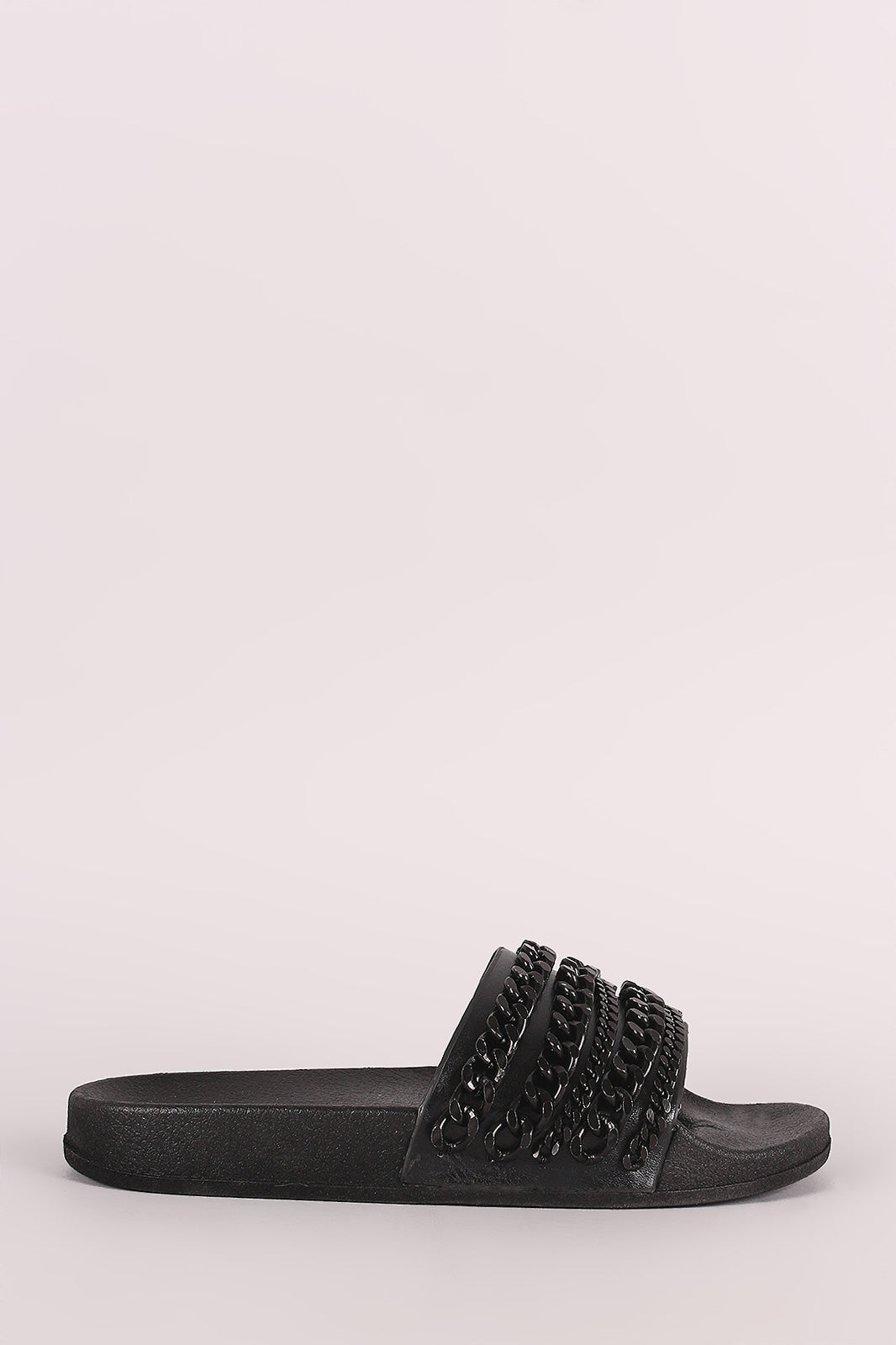 Chain Embellished Open Toe Slide Sandal