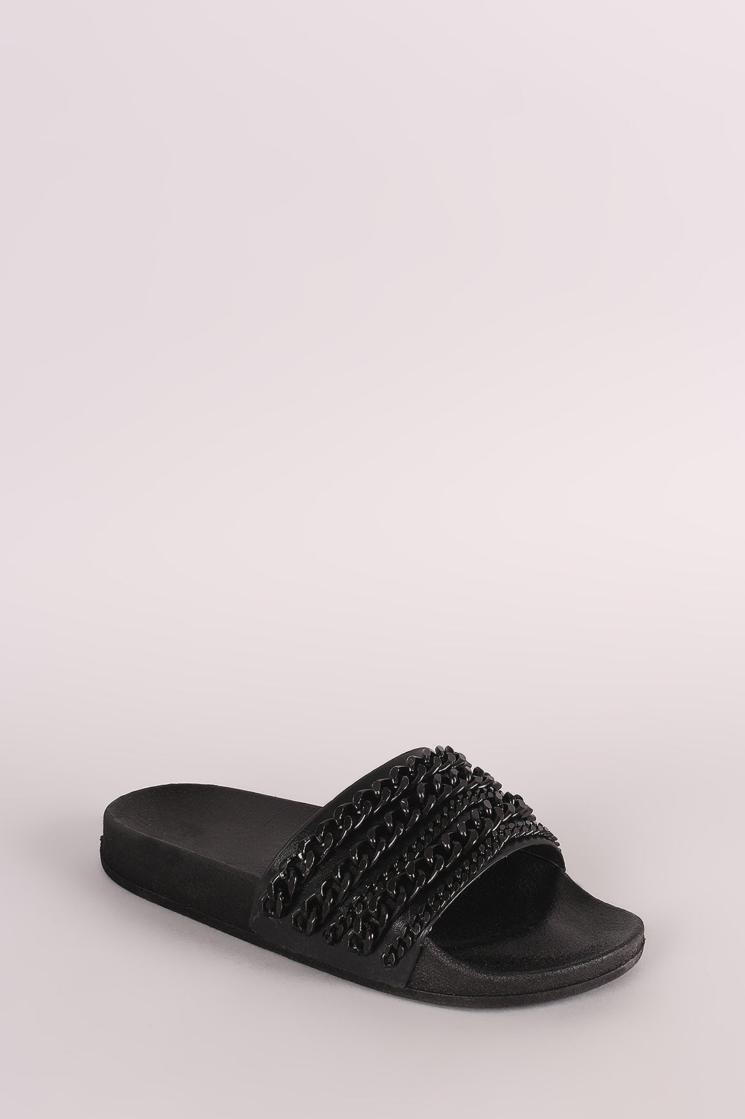 Chain Embellished Open Toe Slide Sandal