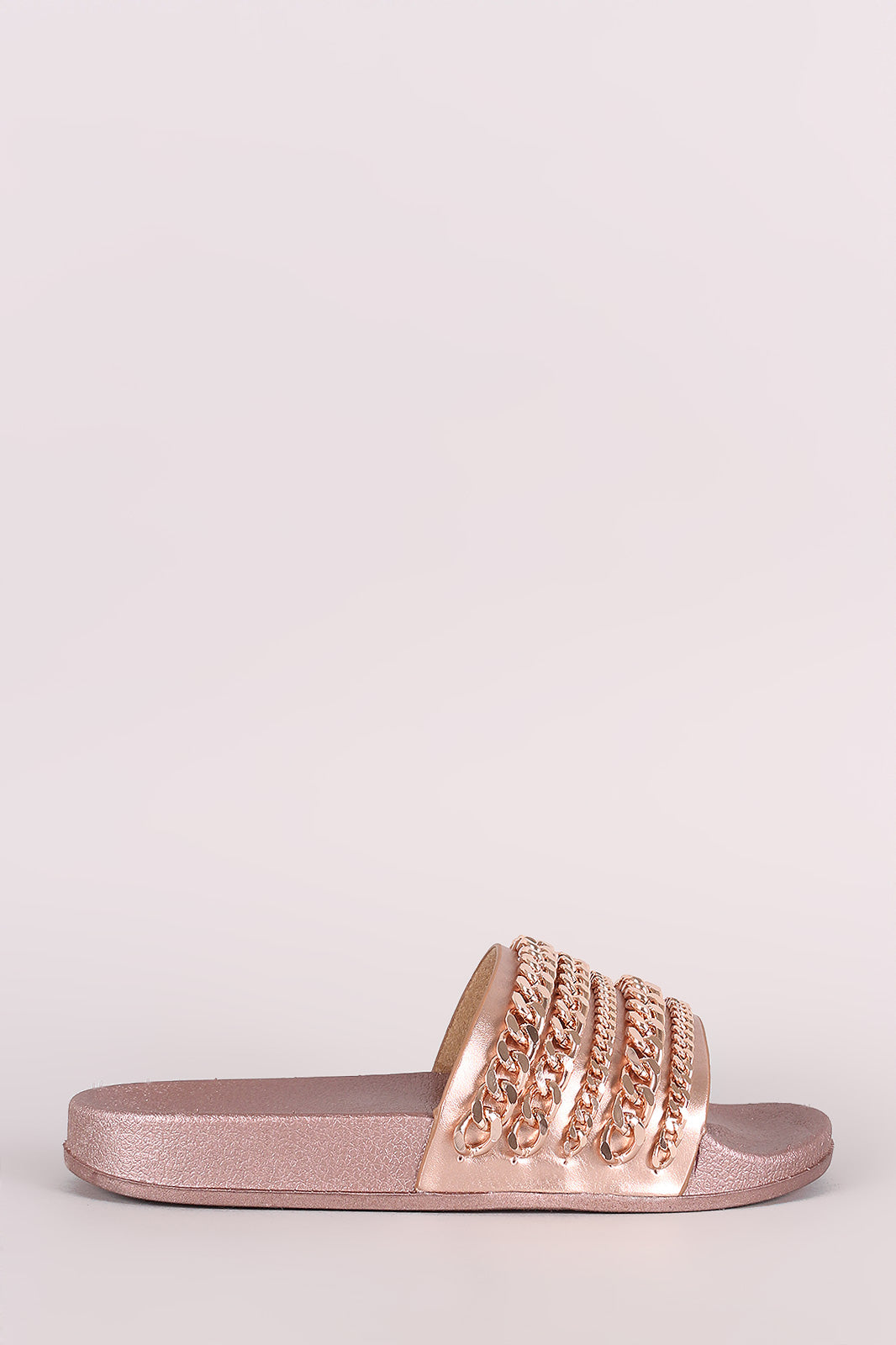 Chain Embellished Open Toe Slide Sandal