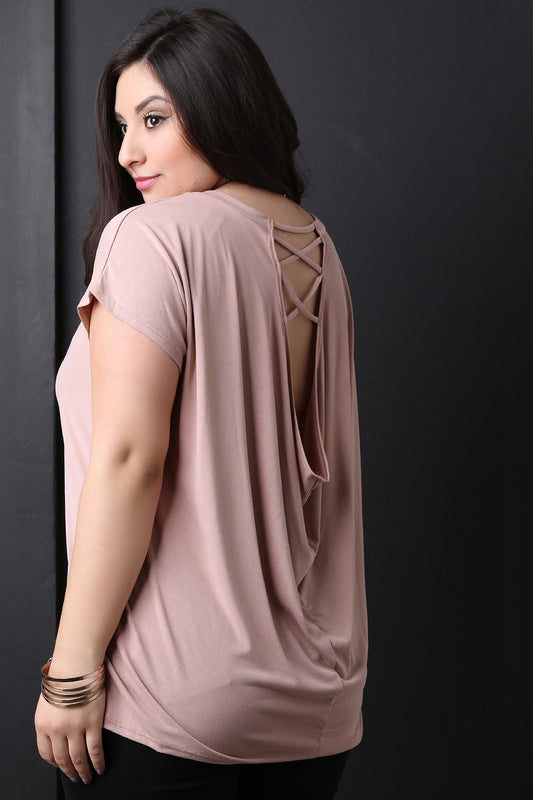 Smooth Knit Draped Open Lattice Back Top