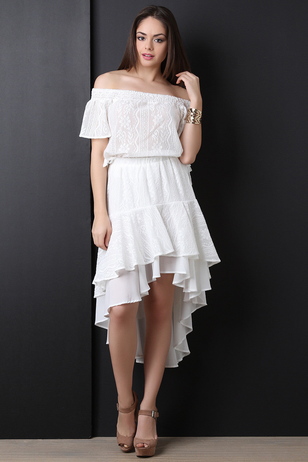 Bardot Side Tied Lace Top