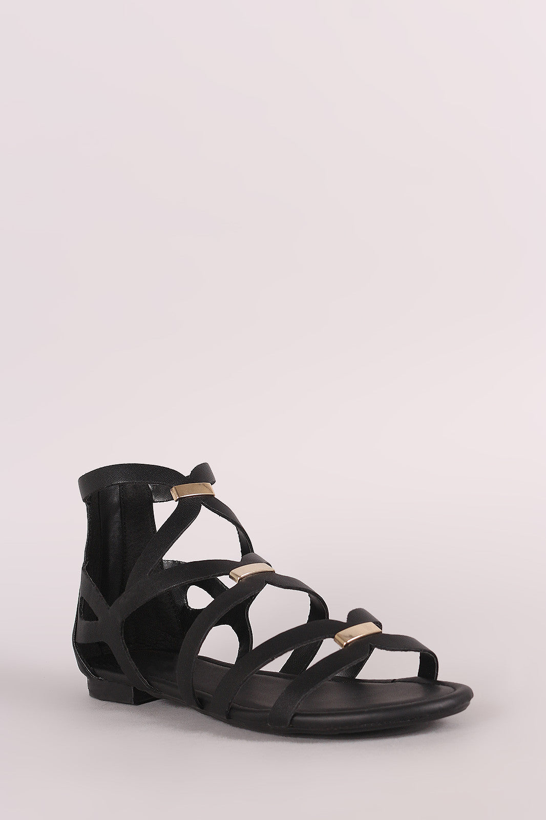 Breckelle Bar Accent Caged Open Toe Flat Sandal