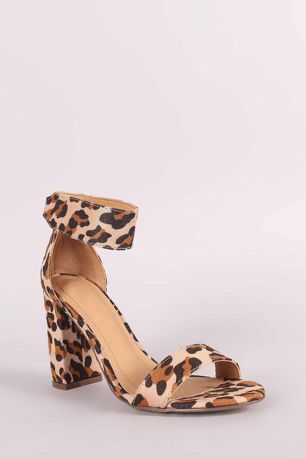 Breckelle Leopard Ankle Strap Chunky Heel