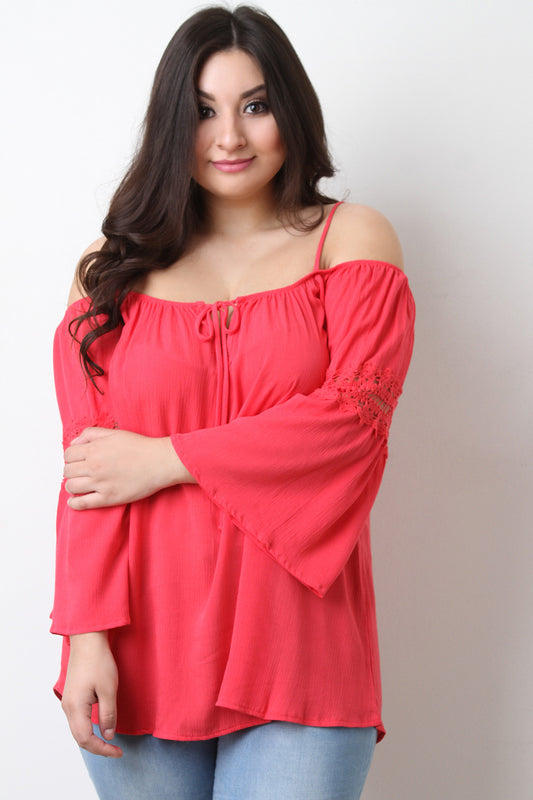 Cold Shoulder Bell Crochet Sleeve Top
