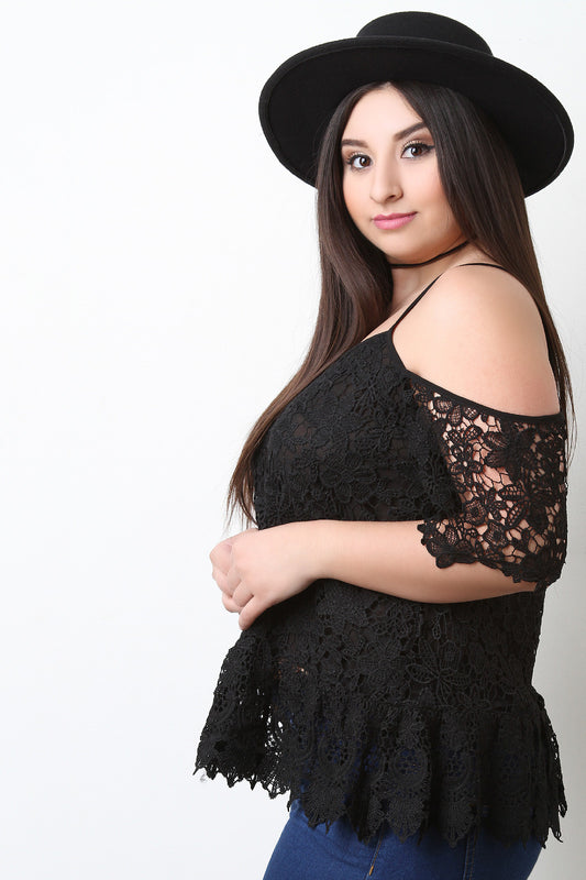 Floral Crochet Knit Cold Shoulder Top