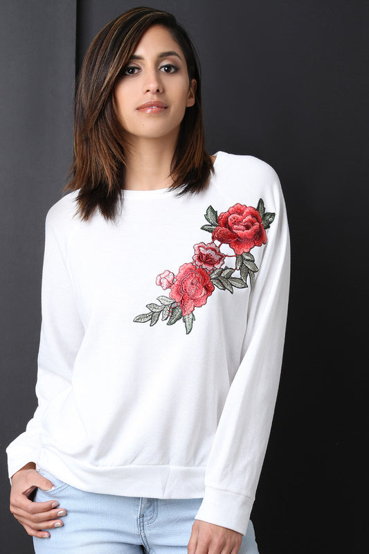 Embroidered Rosette Patch Sweatshirt