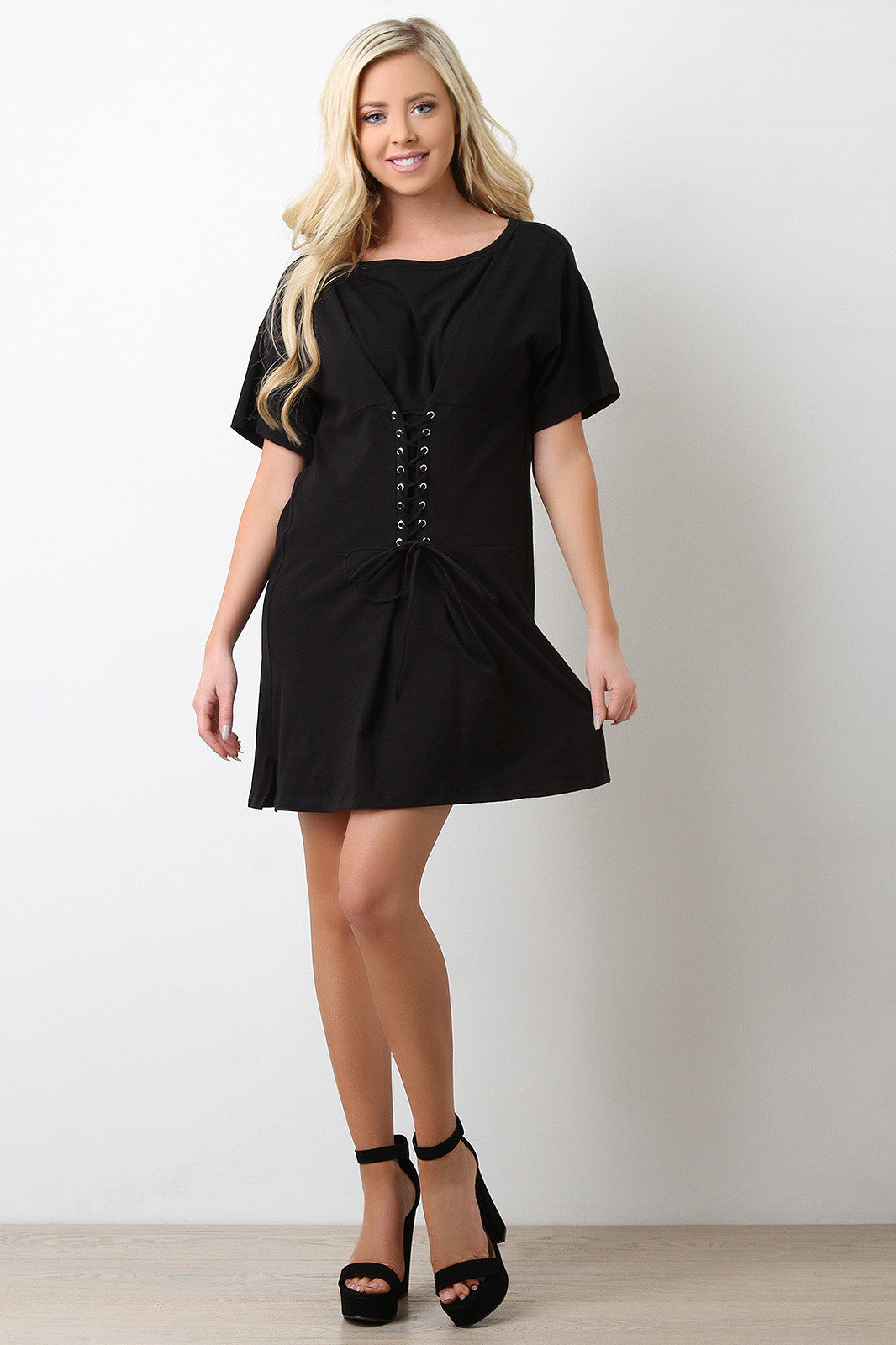 Boat Neck Corset Oversized T-Shirt Dress