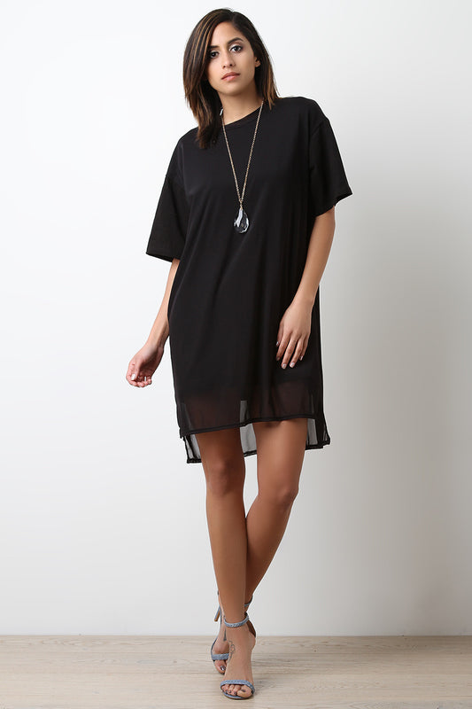 Oversized Mesh Shift T-shirt Dress