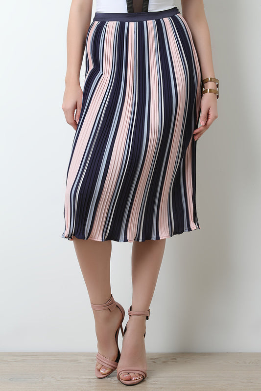 Multi-Colored Accordion Pleat High Waist Skirt