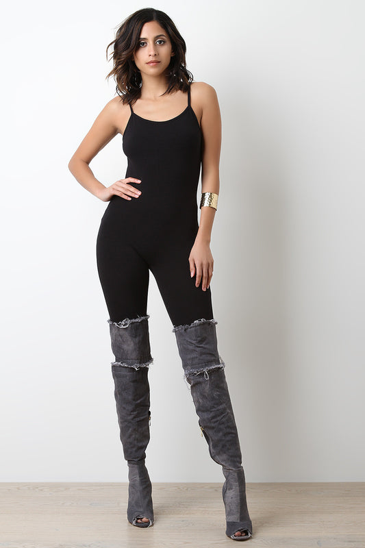 Jersey Knit Scooped Neck Spaghetti Strap Jumpsuit