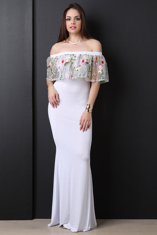 Embroidered Tier Off The Shoulder Dress