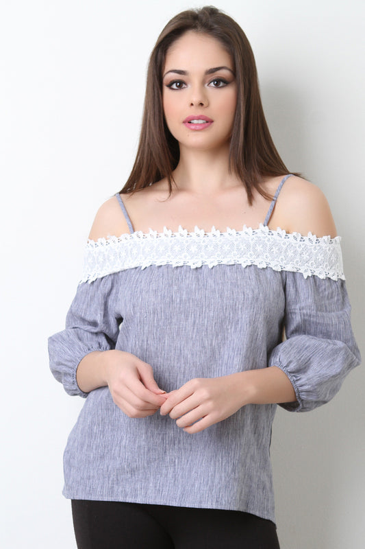 Crochet Spaghetti Strap Bardot Top