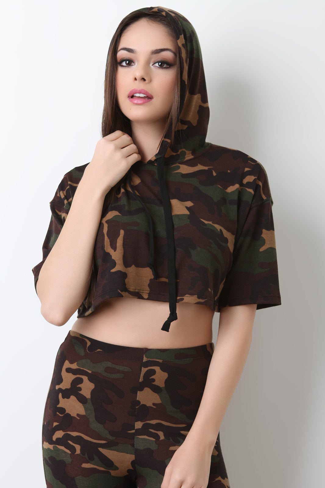 Camouflage Hooded Crop Top