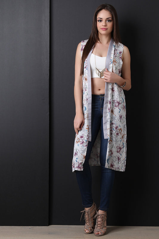 Sleeveless Floral Longline Vest