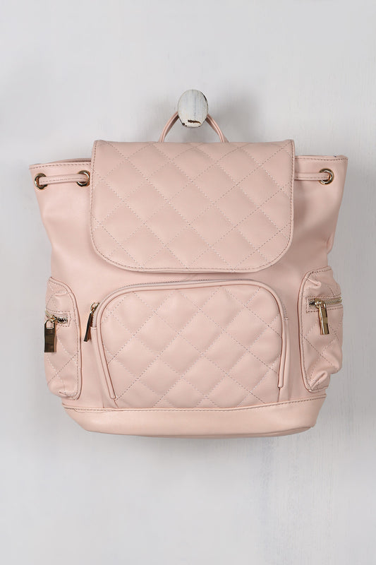 Vegan Leather Quilted Pullstring Backpack