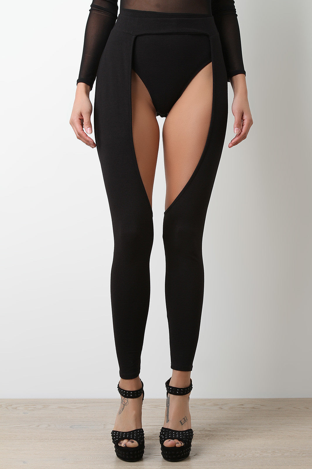 High Waisted Cutout Chap Leggings
