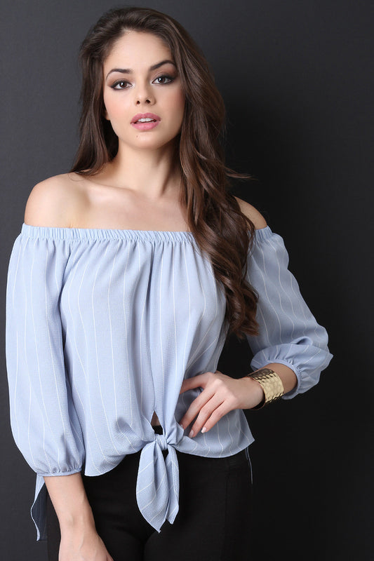 Pinstripe Self-Tie Bardot Top
