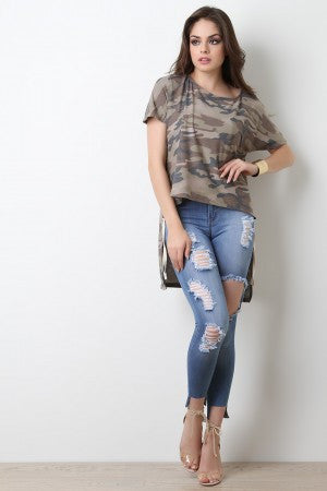 Camouflage Dolman High-Low Top