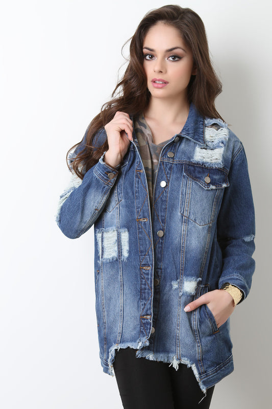 Distressed Denim Button Up Jacket