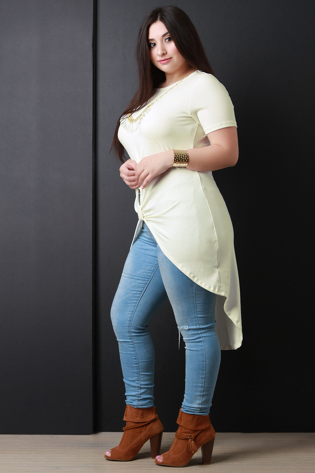 Beaded Necklace Twisted Knot High Low Maxi Top