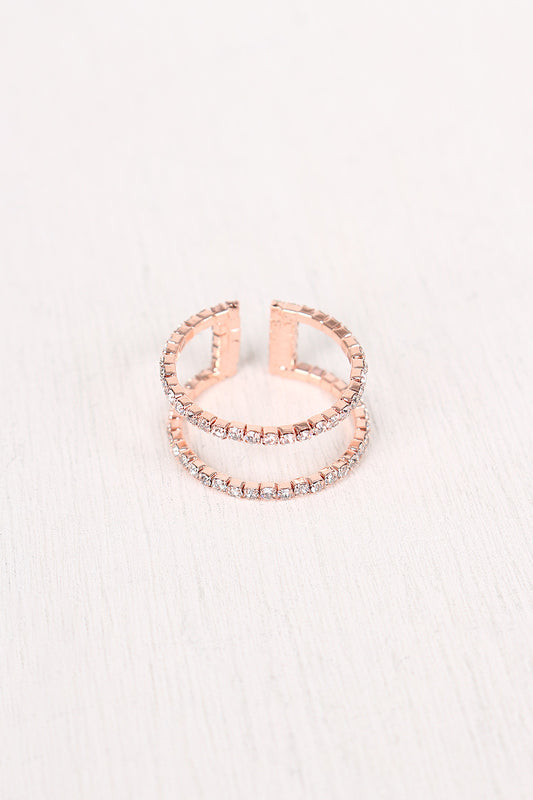 Double Bar Rhinestone Open Ended Ring