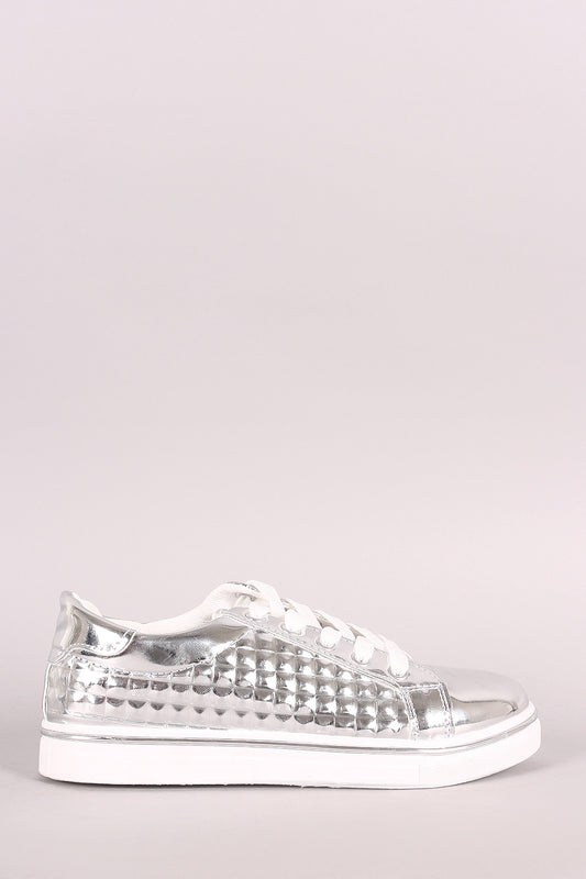 Qupid Patent Metallic Pyramid Sneakers