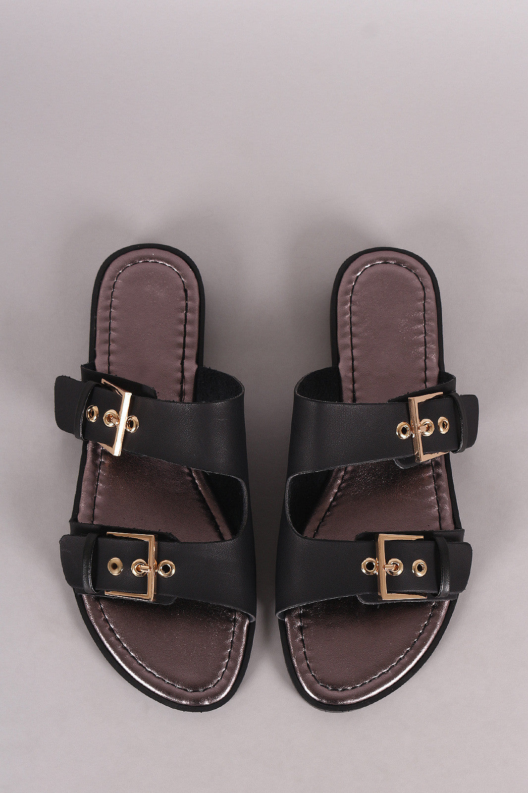 Buckle Accent Double-Band Slide Sandal