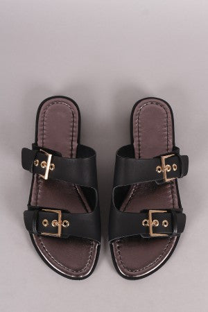 Buckle Accent Double-Band Slide Sandal
