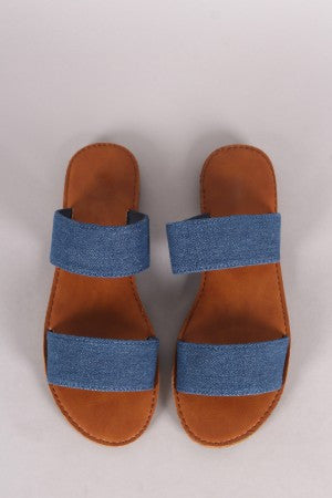 Denim Double Band Slip On Flat Sandal