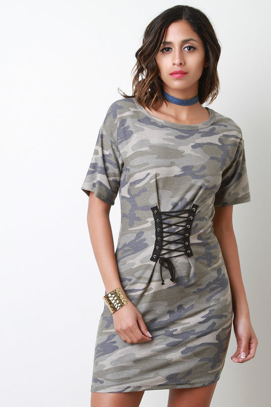 French Terry Camouflage Corset T-Shirt Dress