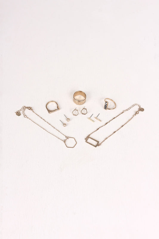 Geometric Textured Bracelet Ring and Earring Set