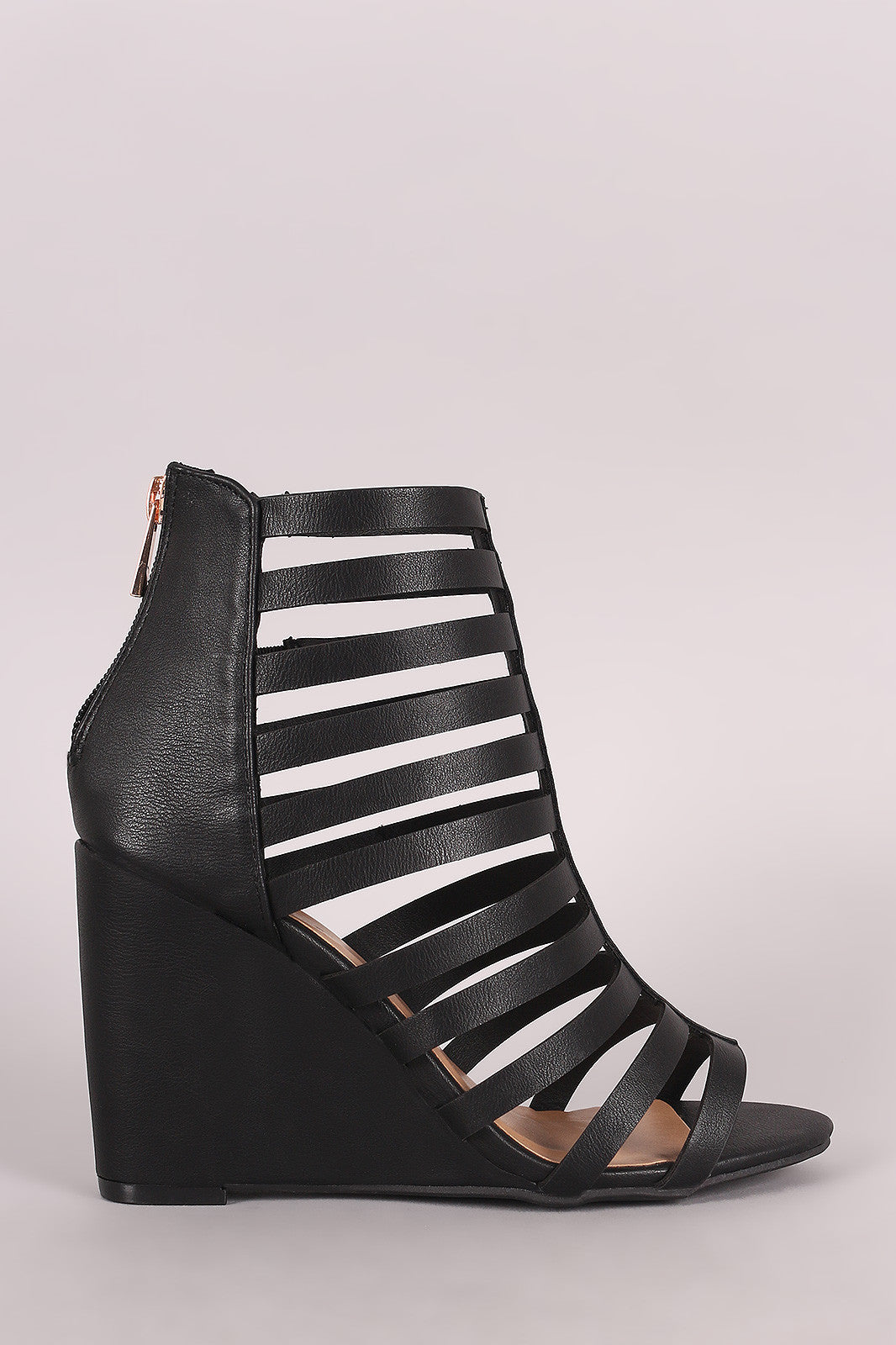 Bamboo Strappy Caged Open Toe Wedge
