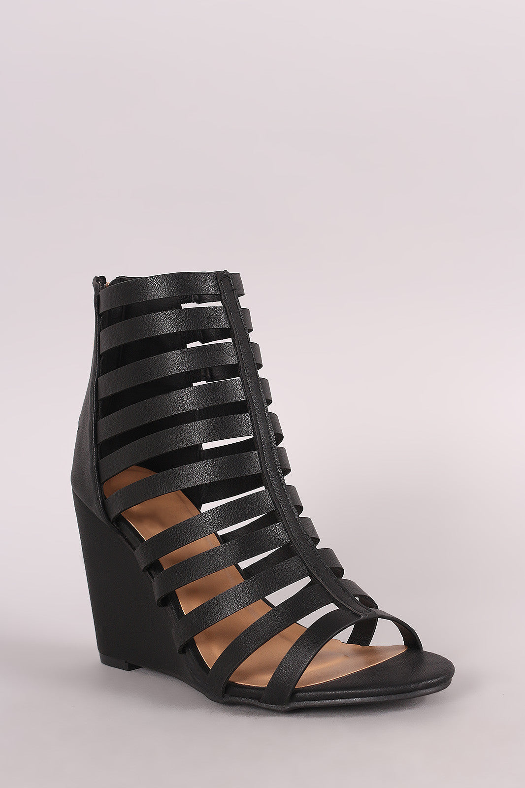 Bamboo Strappy Caged Open Toe Wedge