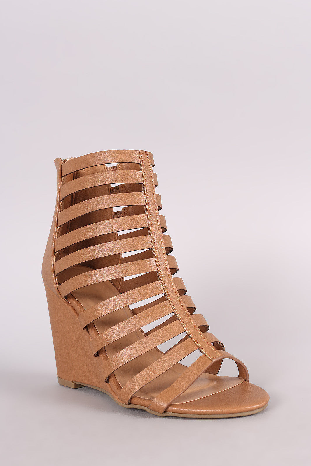 Bamboo Strappy Caged Open Toe Wedge